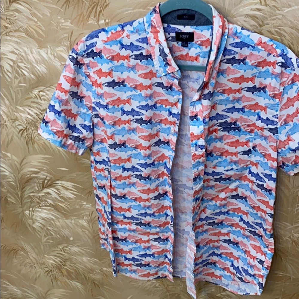 Fish print jcrew short sleeve button up